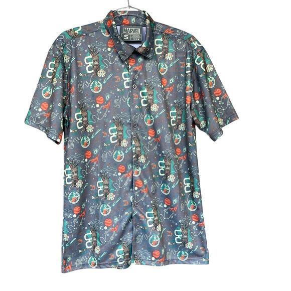 Marvel Guardians of the Galaxy Men Button Up Shirt Small Groot AOP Hawaiian Tiki - Picture 1 of 9